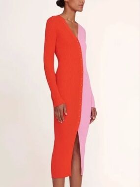 NWT STAUD Colorblock Red Pink Long Sleeve Sweater Dress